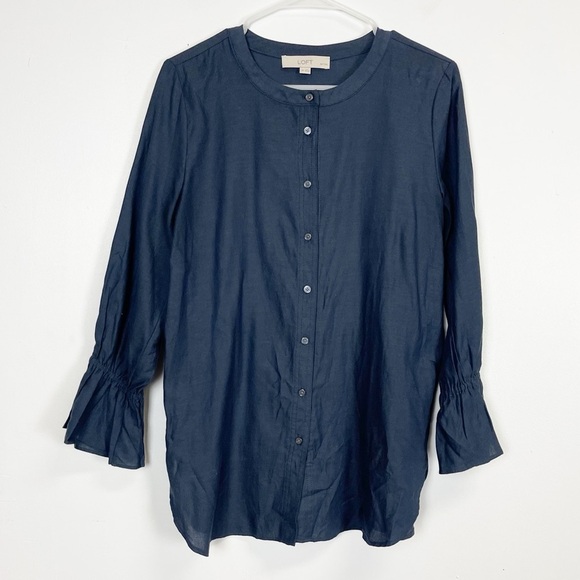 Loft Petites Shirt Womens Size Medium MP Blue Button Up Blouse - Picture 1 of 8